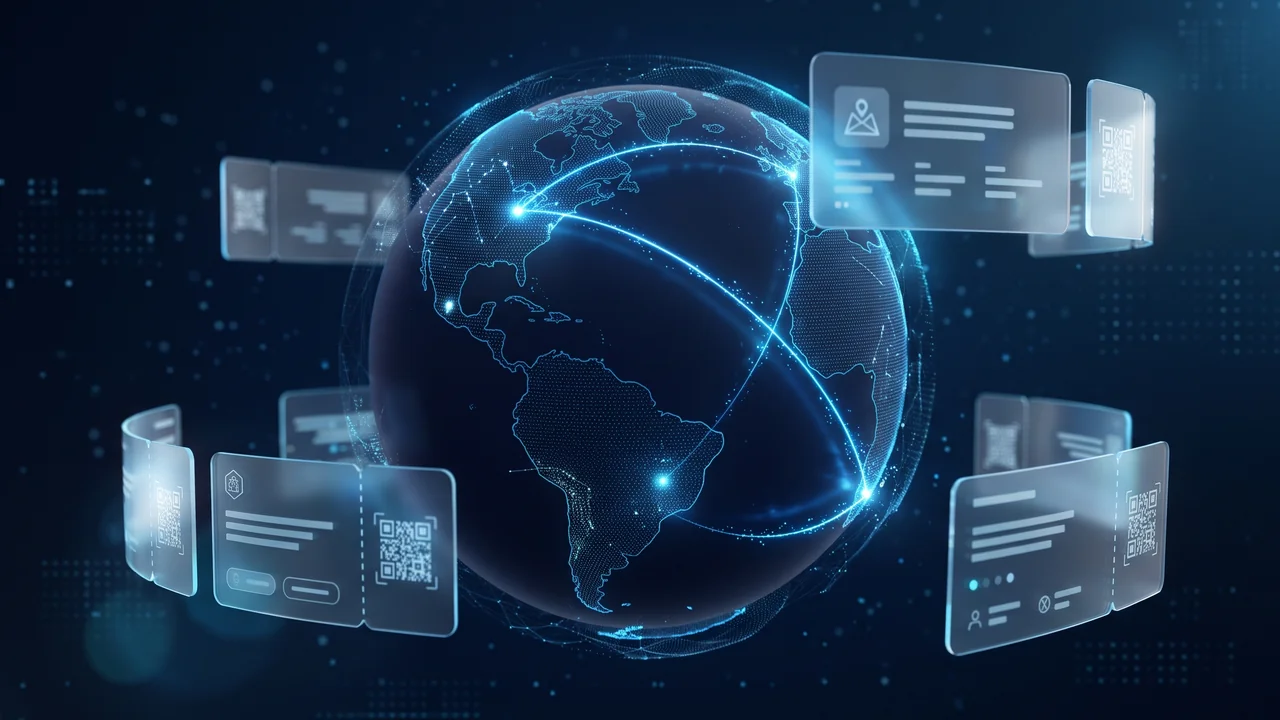 Events booking platform with a globe linking North America and Southern Africa